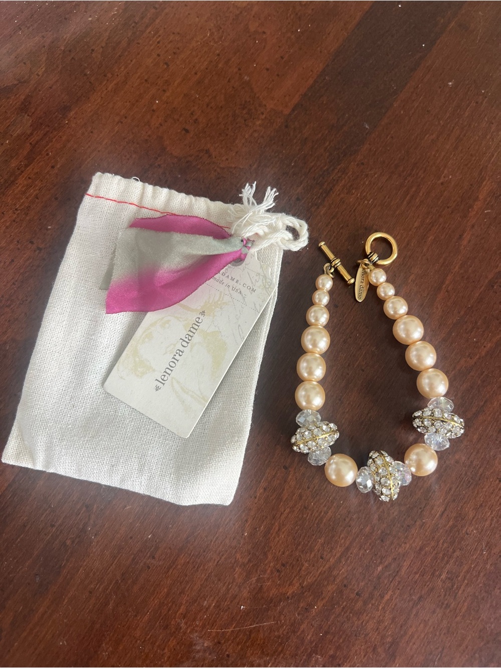 Pearl and Crystal Bracelet in Champagne Gold by Lenora Dame